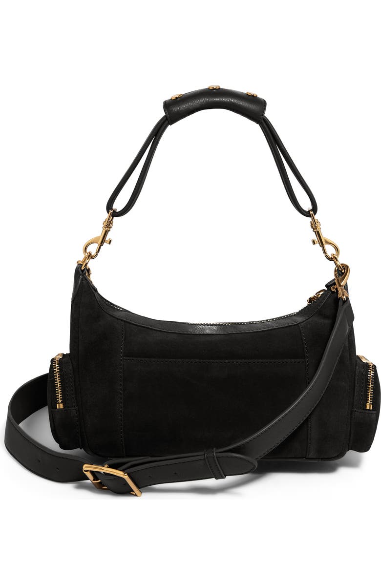 AIMEE Away We Go Suede Shoulder Bag, Alternate, color, Black Suede/ Nostalgic Gold
