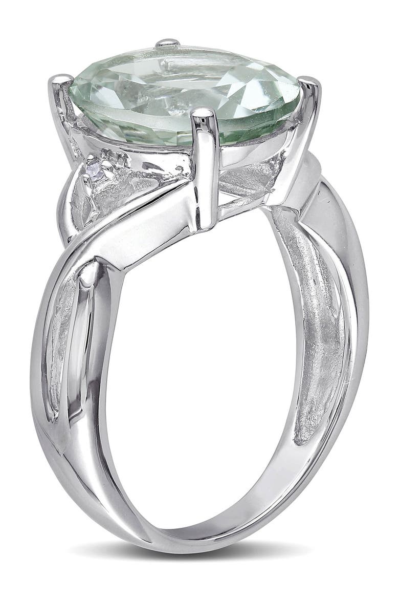 Sterling Silver Oval Prasiolite & Diamond Accent Ring - 0.01 ctw., Alternate, color, GREEN