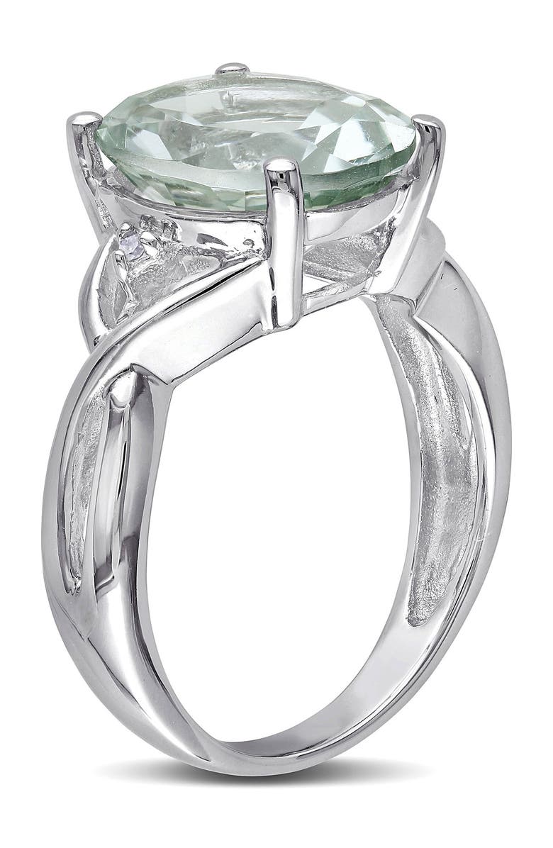 DELMAR Sterling Silver Oval Prasiolite & Diamond Accent Ring - 0.01 ctw., Alternate, color,