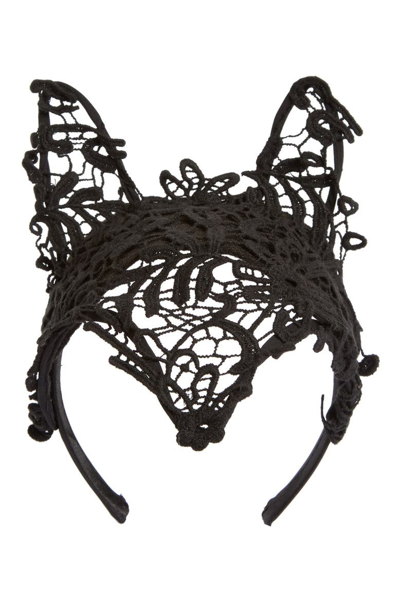 Lace Cat Headband, Alternate, color, BLACK