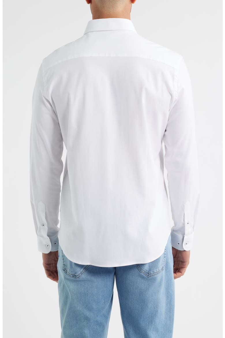 Nova Legacy Solid White Stretch Cotton Blend Button-Up Shirt, Alternate, color, WHITE