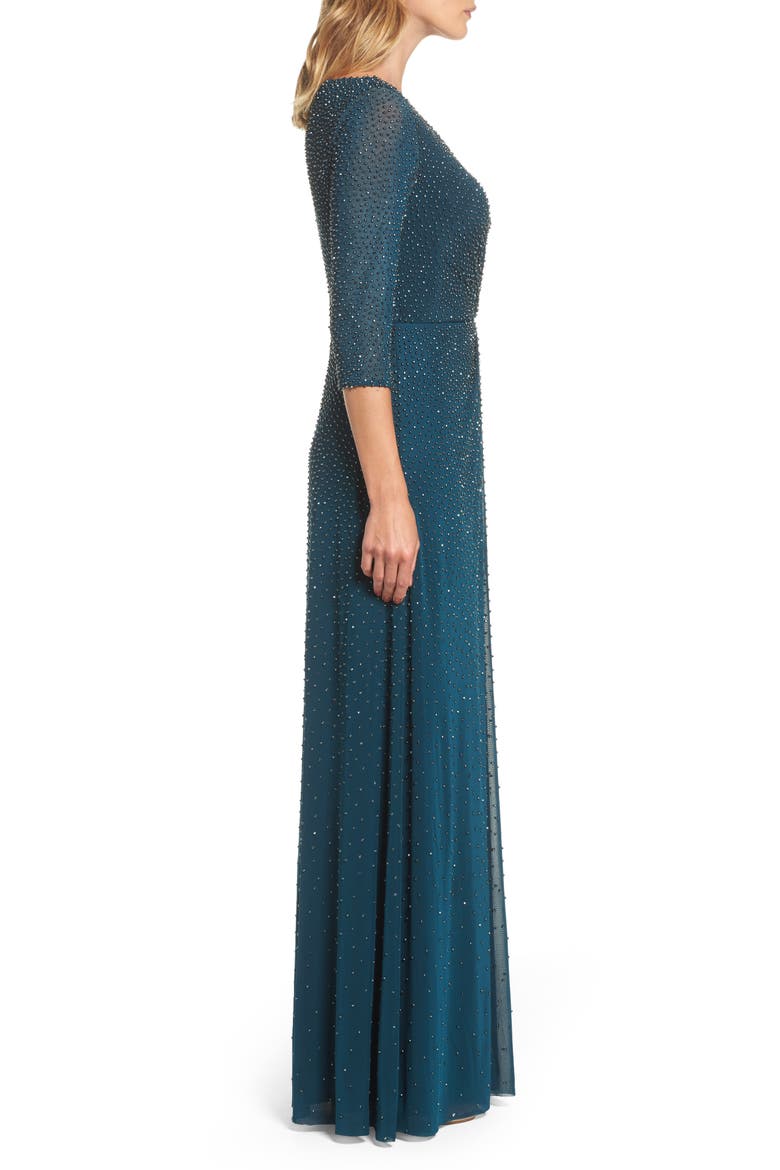 Beaded Twist Knot Waist Gown, Alternate, color, DEEP TEAL