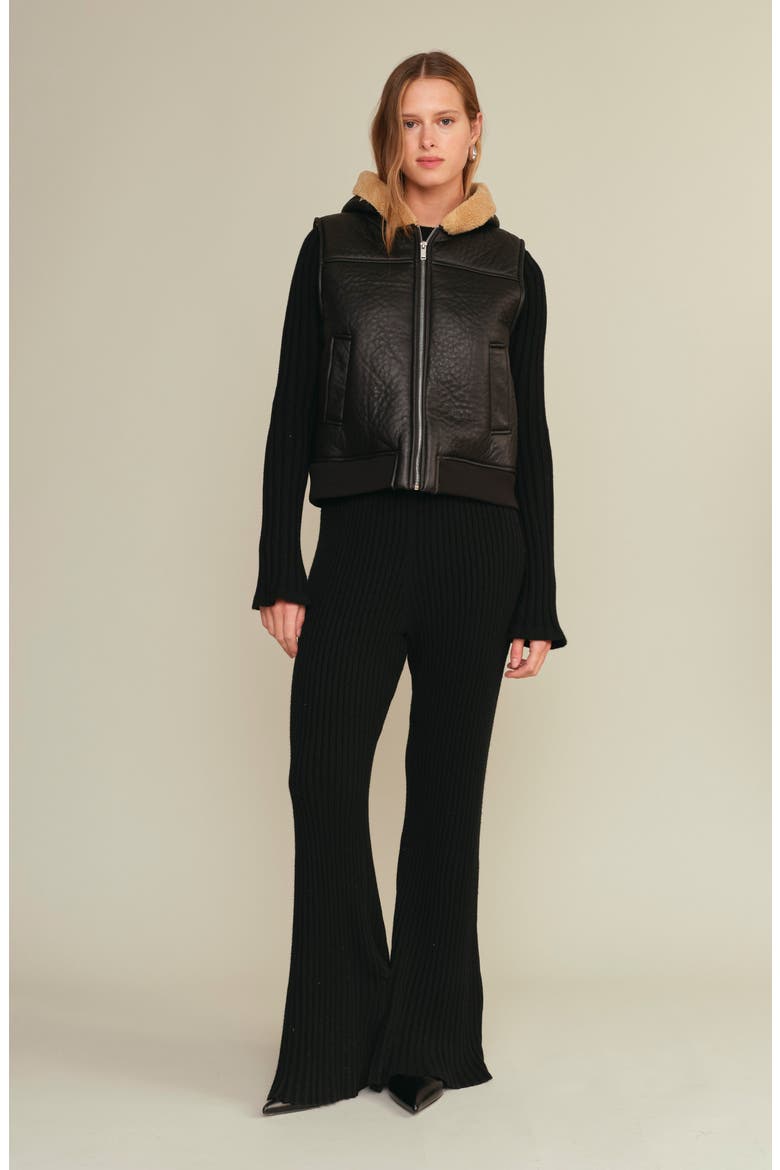 Brad Hooded Faux Shearling Vest, Alternate, color, BLACK