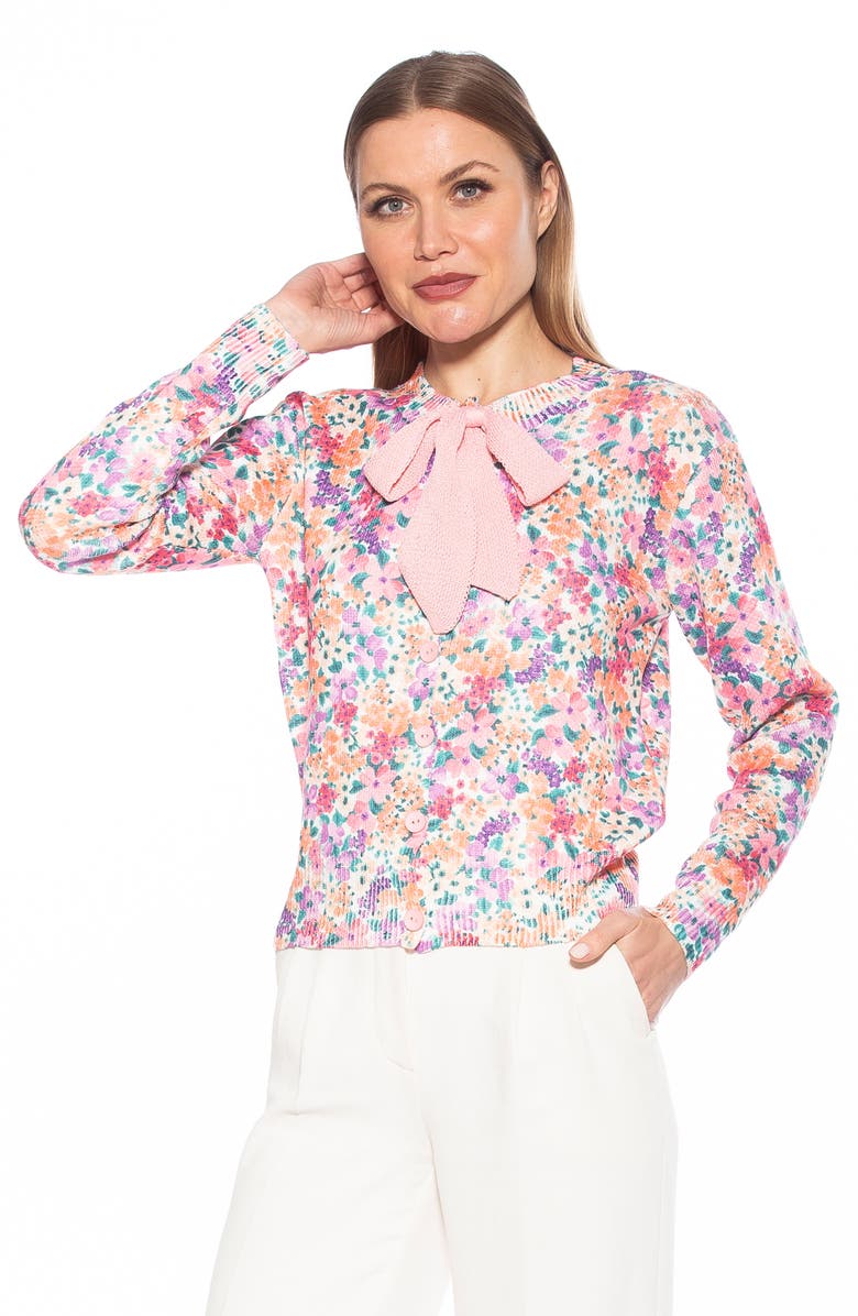 Alexia Admor Calix Floral Tie Neck Button Front Cardigan, Alternate, color, Floral Multi