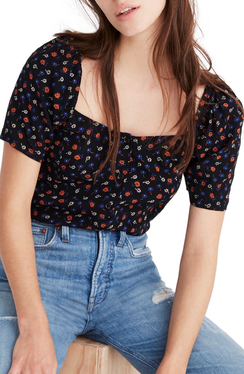 Madewell Prairie Posies Seamed Square Neck Top, Main, color, 