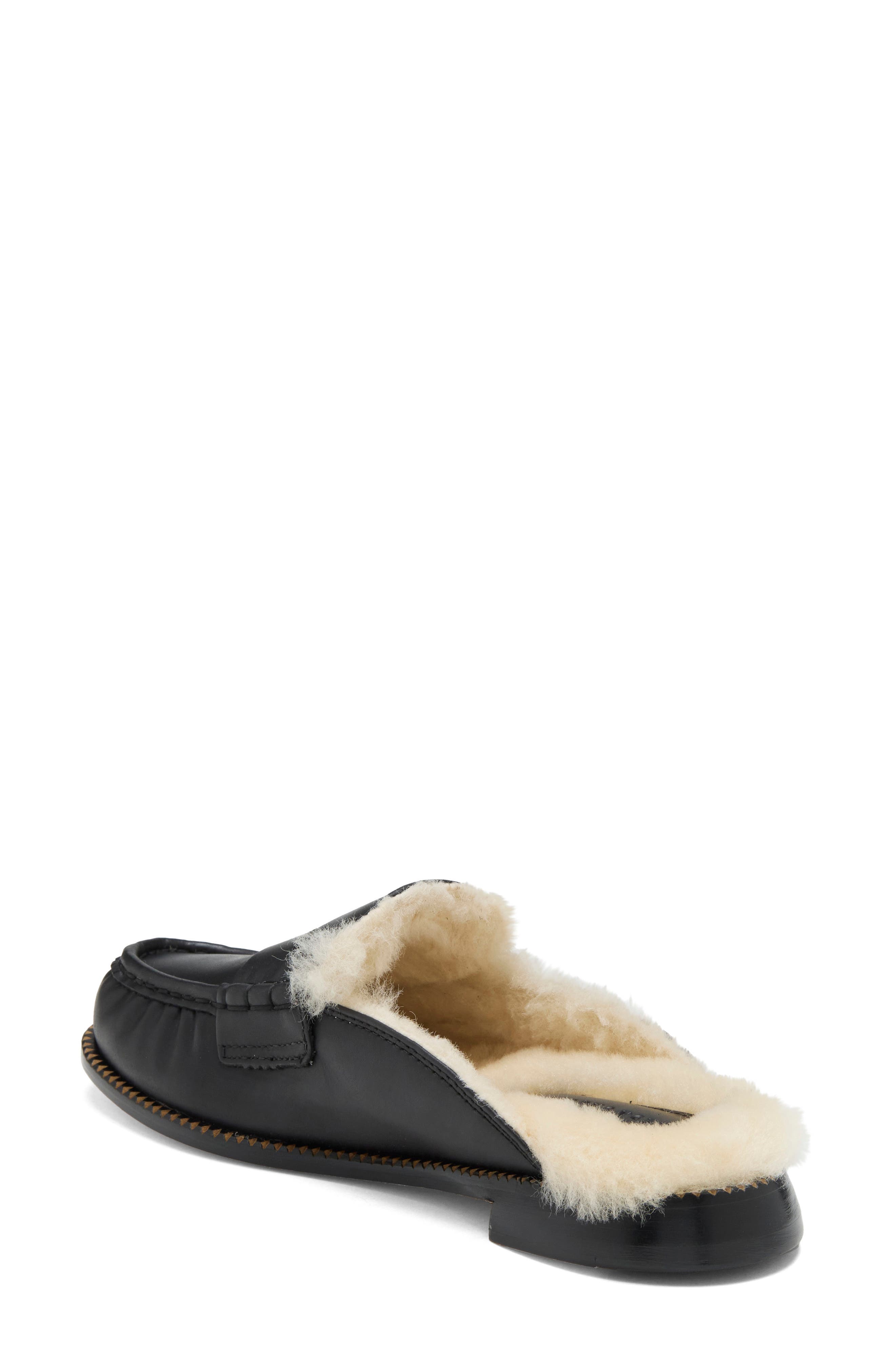 Temi Genuine Shearling Leather Flat Mule, Alternate, color, BLACK WITH SHEARLING