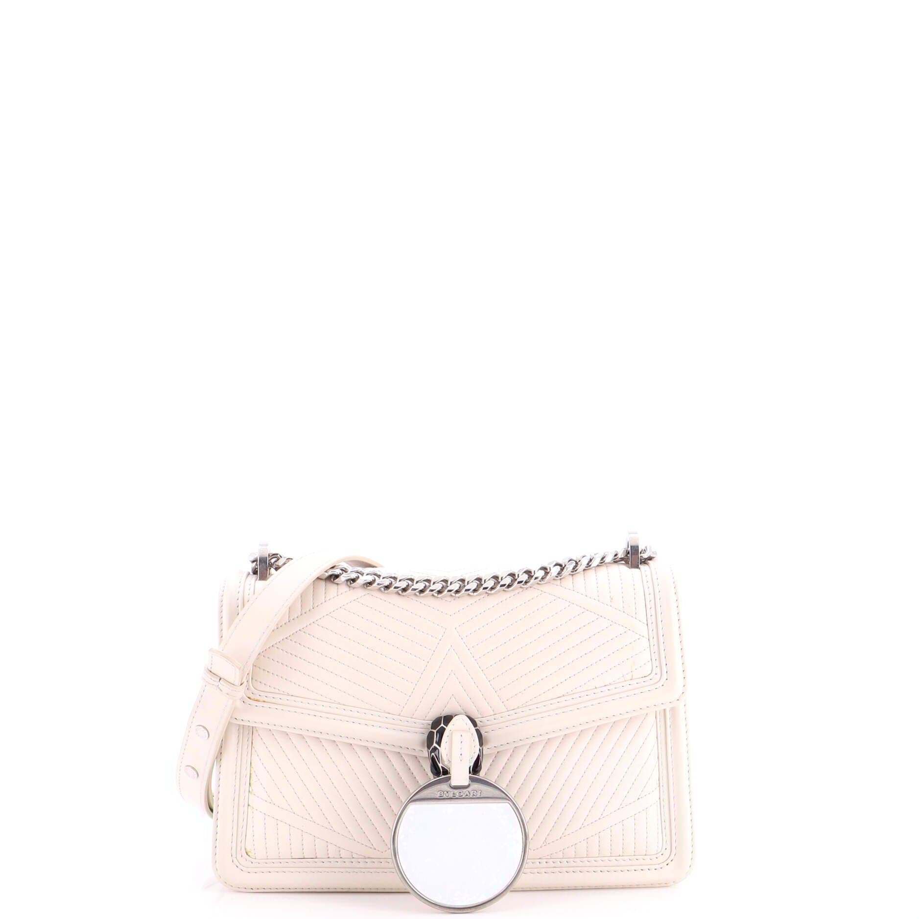 Serpenti Forever Shoulder Bag Quilted Leather Small, Alternate, color, White