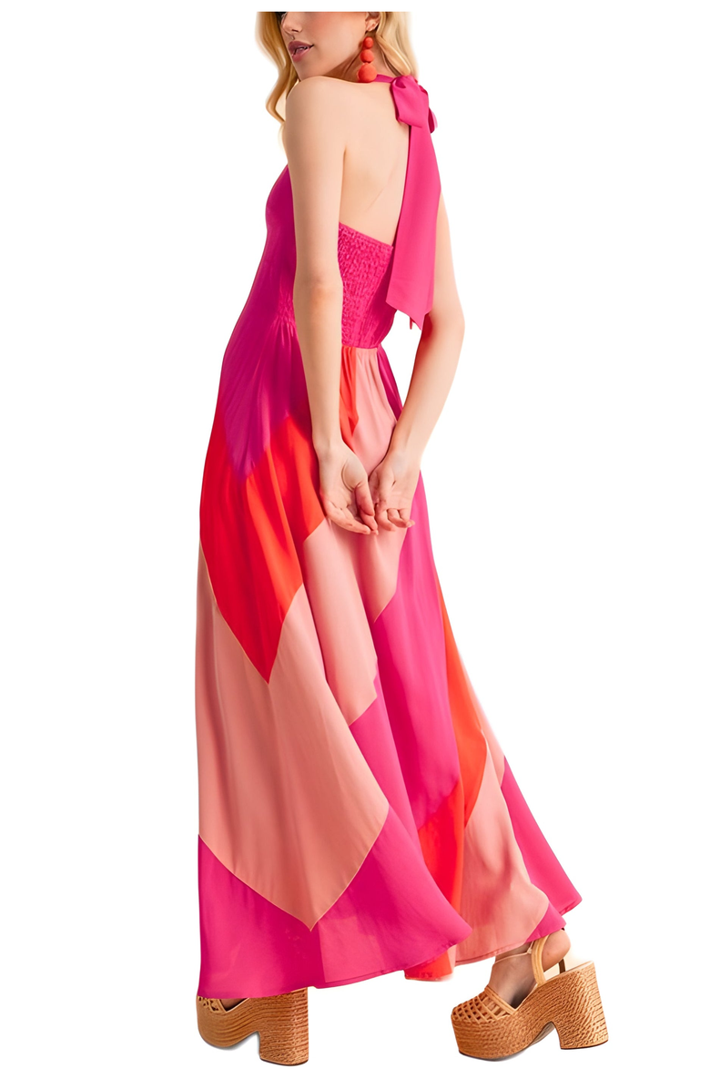Knit and Lounge Colorblock Halter Neck Maxi Dress, Alternate, color,