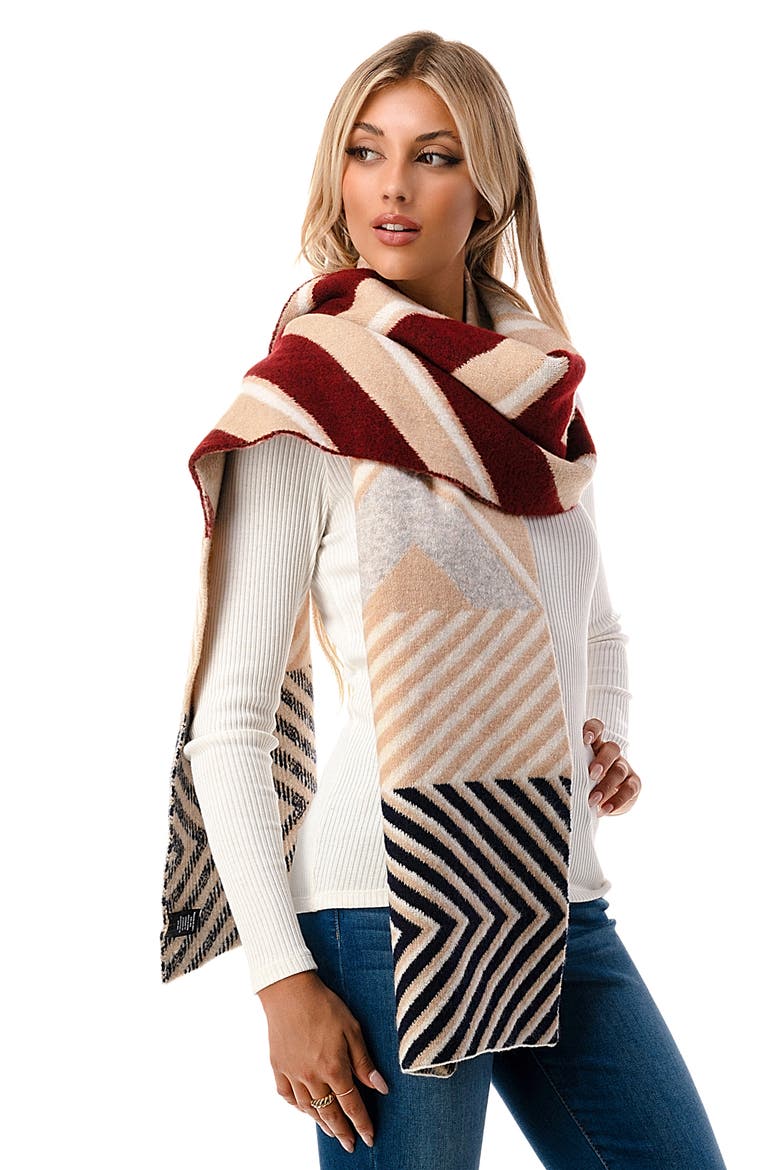 Ultra Soft Chevron Knit Scarf, Alternate, color, BURGUNDY