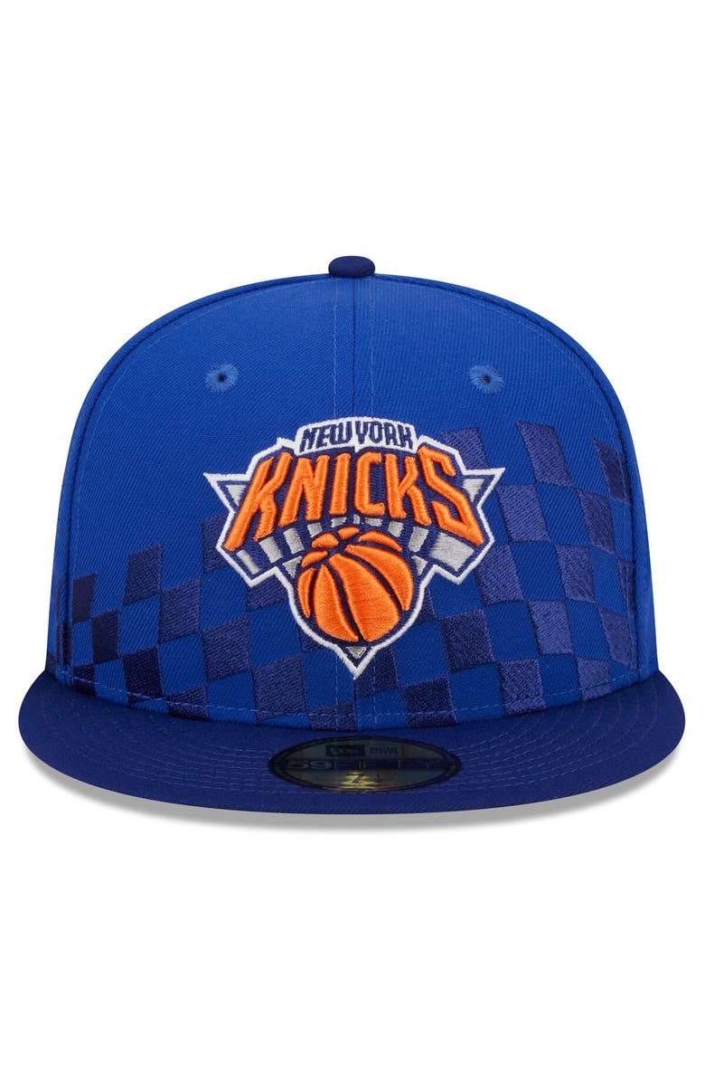 New Era Men's New Era Blue New York Knicks Rally Drive Checkerboard 59FIFTY Crown Fitted Hat, Alternate, color,