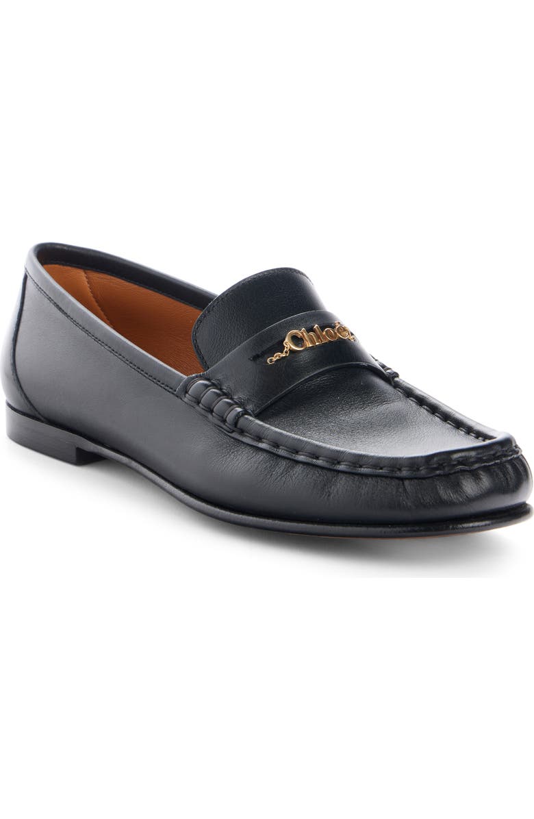 Chloé Logo Penny Loafer, Main, color, Black