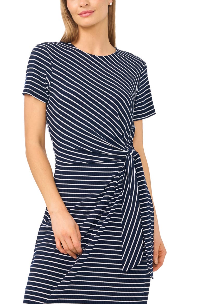 Side Tie Striped Midi Dress, Alternate, color, CLASSIC NAVY