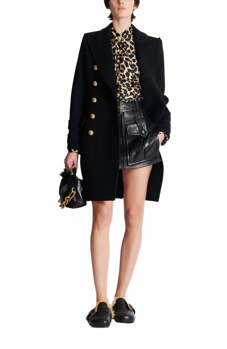 Balmain Leopard Print Ruffled Shirt, Alternate, color, Black