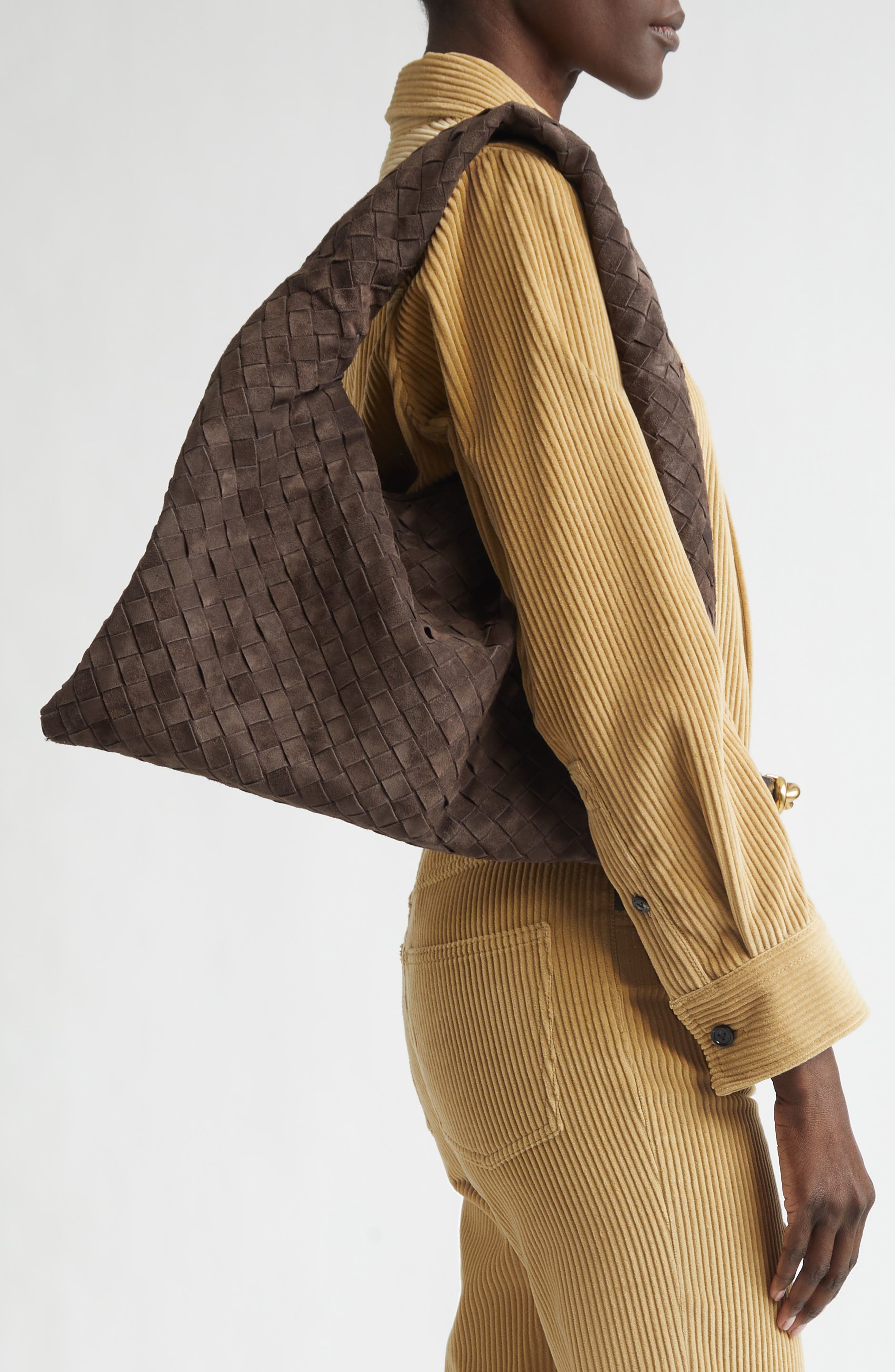 Bottega Veneta Large Hop Intrecciato Suede Hobo Bag, Alternate, color, 2190 Fondant-M Brass