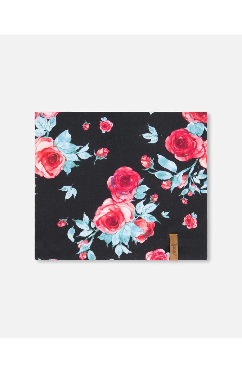 Deux par Deux Baby Girl's Mid-Season Jersey Neckwarmer Black Printed Roses, Main, color, 