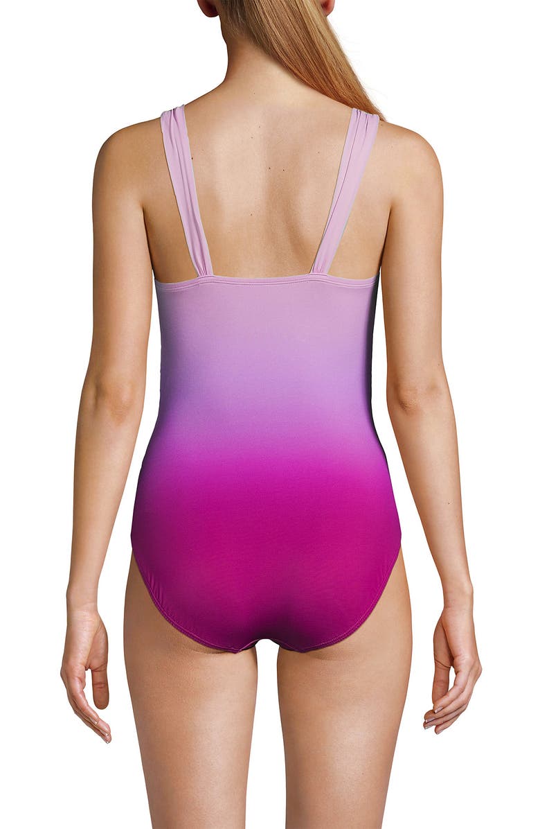 Lands' End D-Cup Slender Suit Grecian Low Leg One Piece Swimsuit, Alternate, color, Crimson Rose/Purple Ombre