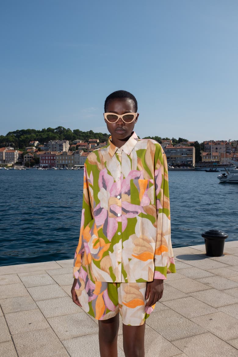 Zanaya Silky Button-Up Printed Shirt, Alternate, color, Fresco Floral