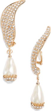 Valentino Garavani Poetiques des Gouttes Faux Pearl & Swarovski Crystal Drop Clip-On Earrings