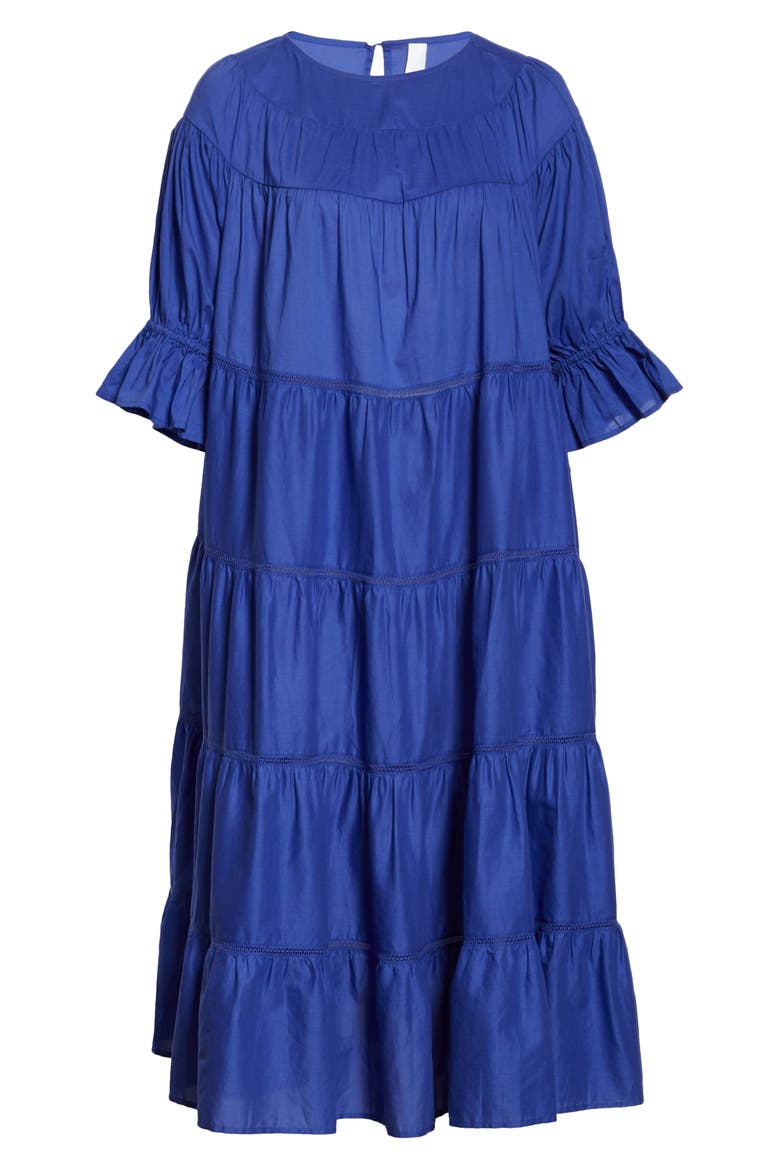 Paradis Open Tier Cotton Midi Dress (Nordstrom Exclusive), Alternate, color, LAPIS