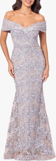 Off the Shoulder Embroidered Gown