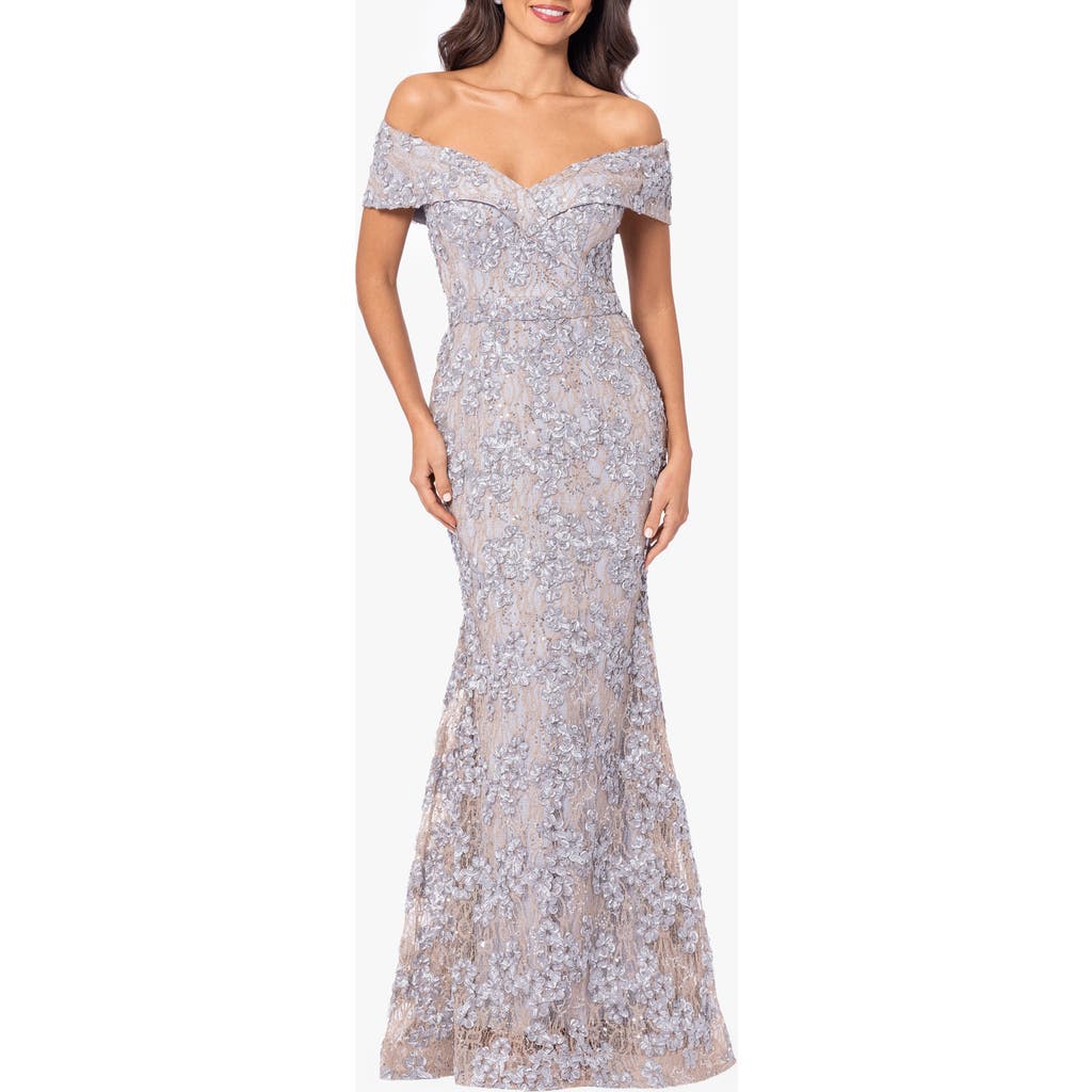 Xscape Evenings Off The Shoulder Embroidered Gown