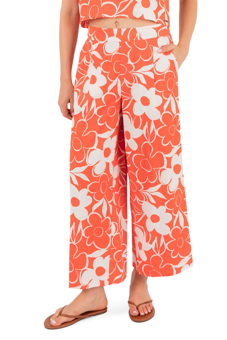 Daisy Floral Wide Leg Pants, Main, color, TERRACOTTA