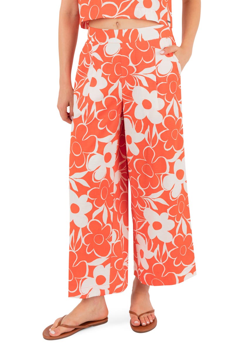 Hurley Daisy Floral Wide Leg Pants, Main, color, Terracotta