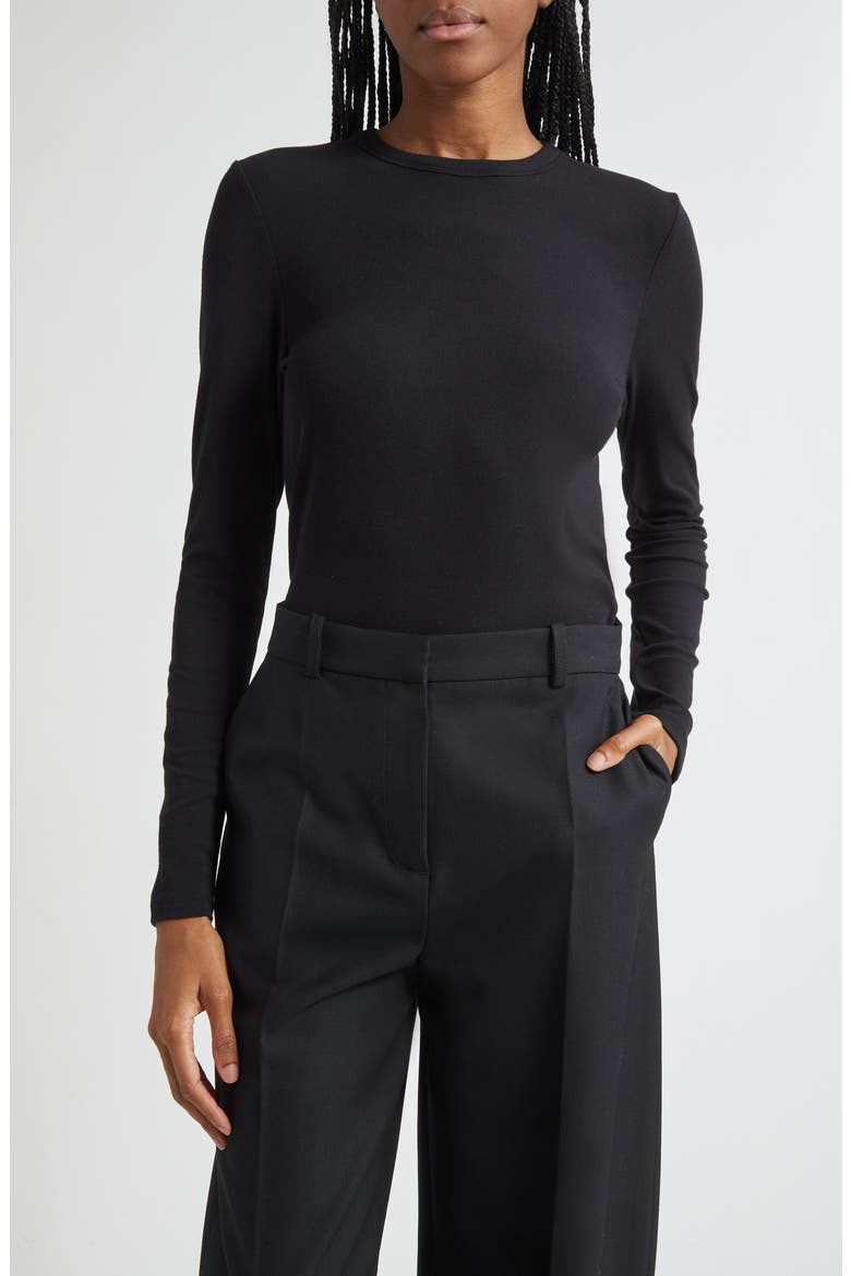 Luxe Long Sleeve Crewneck Top, Main, color, BLACK