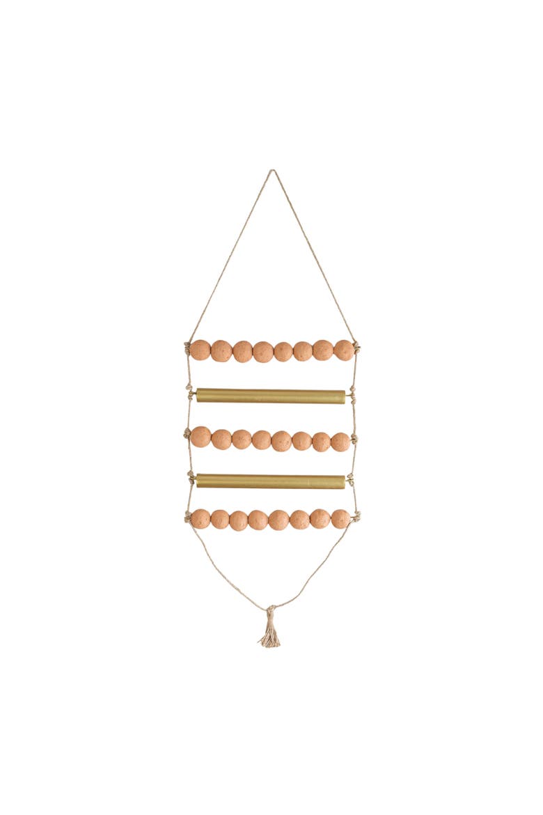 Beaded Ladder Wall Hanging Terracotta Metal & Jute, Main, color, Orange