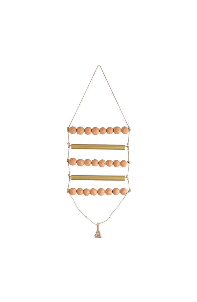 Foreside Home and Garden Beaded Ladder Wall Hanging Terracotta Metal & Jute, Main, color, Orange