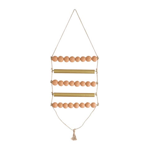Beaded Ladder Wall Hanging Terracotta Metal & Jute