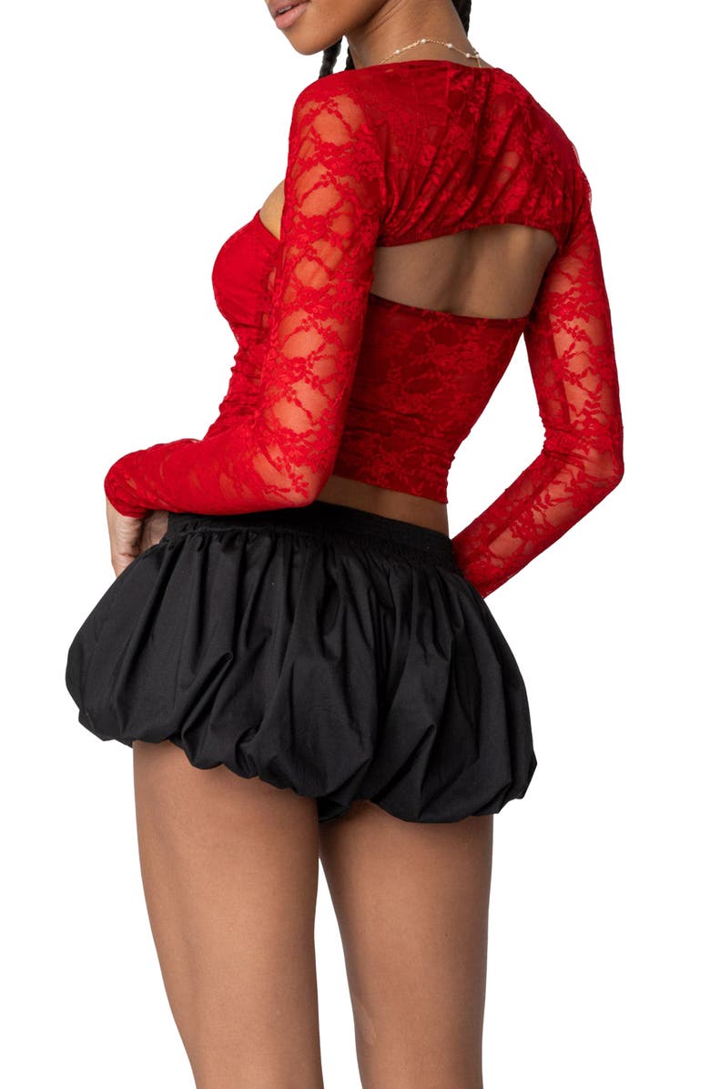 EDIKTED Addison Sheer Lace Tube Top & Bolero Set, Alternate, color, Red