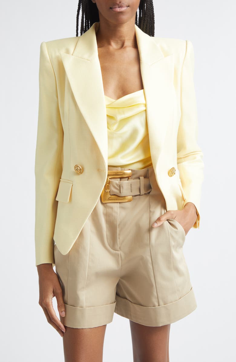 Balmain Double Breasted Natte Jacket, Main, color, 1Gd Pale Yellow
