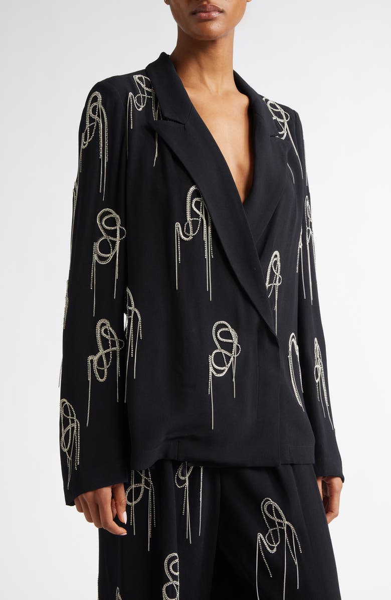 Dries Van Noten Caplana Crystal Chain Crepe Blazer, Alternate, color, 