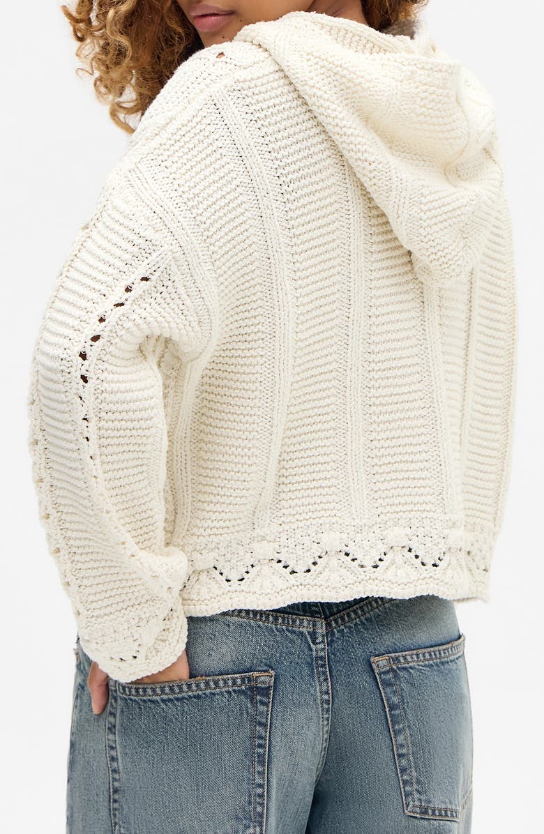 BDG Urban Outfitters Crochet Zip Front Hoodie, Alternate, color, Cream
