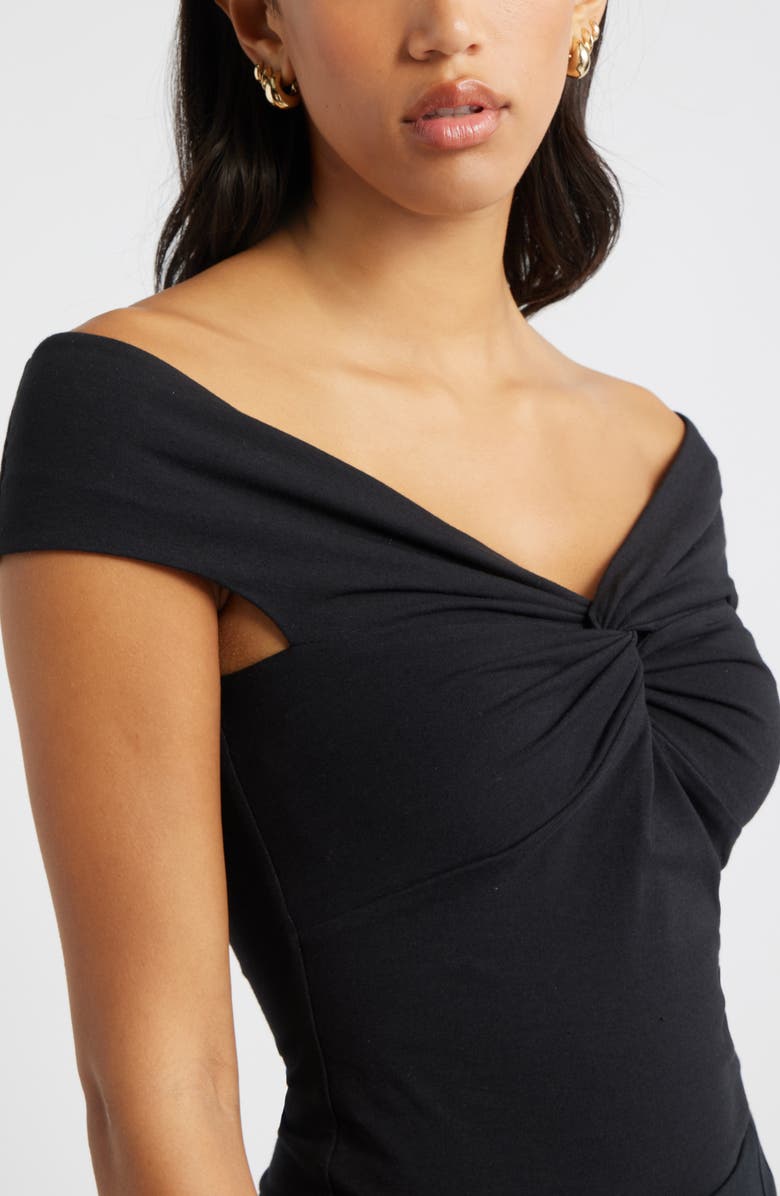 Open Edit Twist Front Off the Shoulder Top, Alternate, color, Black