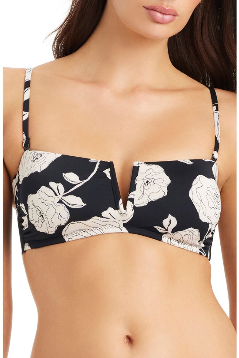 Floral V-Wire Bandeau Bikini Top, Main, color, BLACK