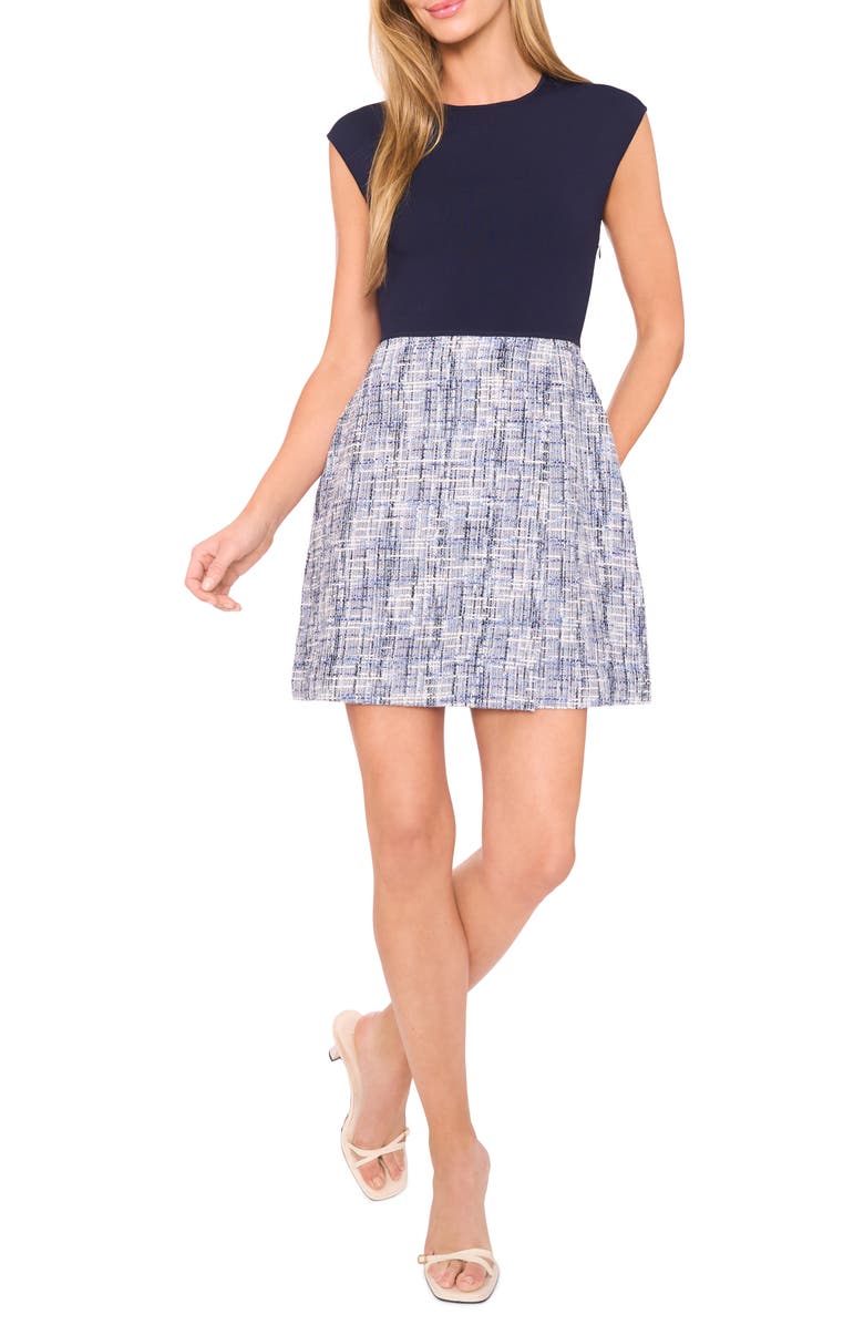 Ted Baker Mixed Media Minidress, Main, color, Baritone Blue