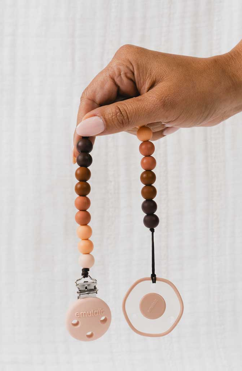 Emulait Secure Beaded Pacifier Clip, Alternate, color, Gradient Brown And Peach