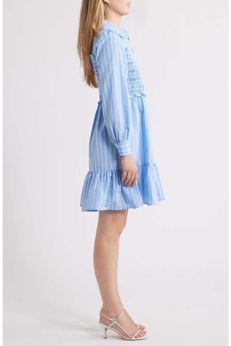 Smock Bodice Long Sleeve Shirtdress, Alternate, color, BLUE