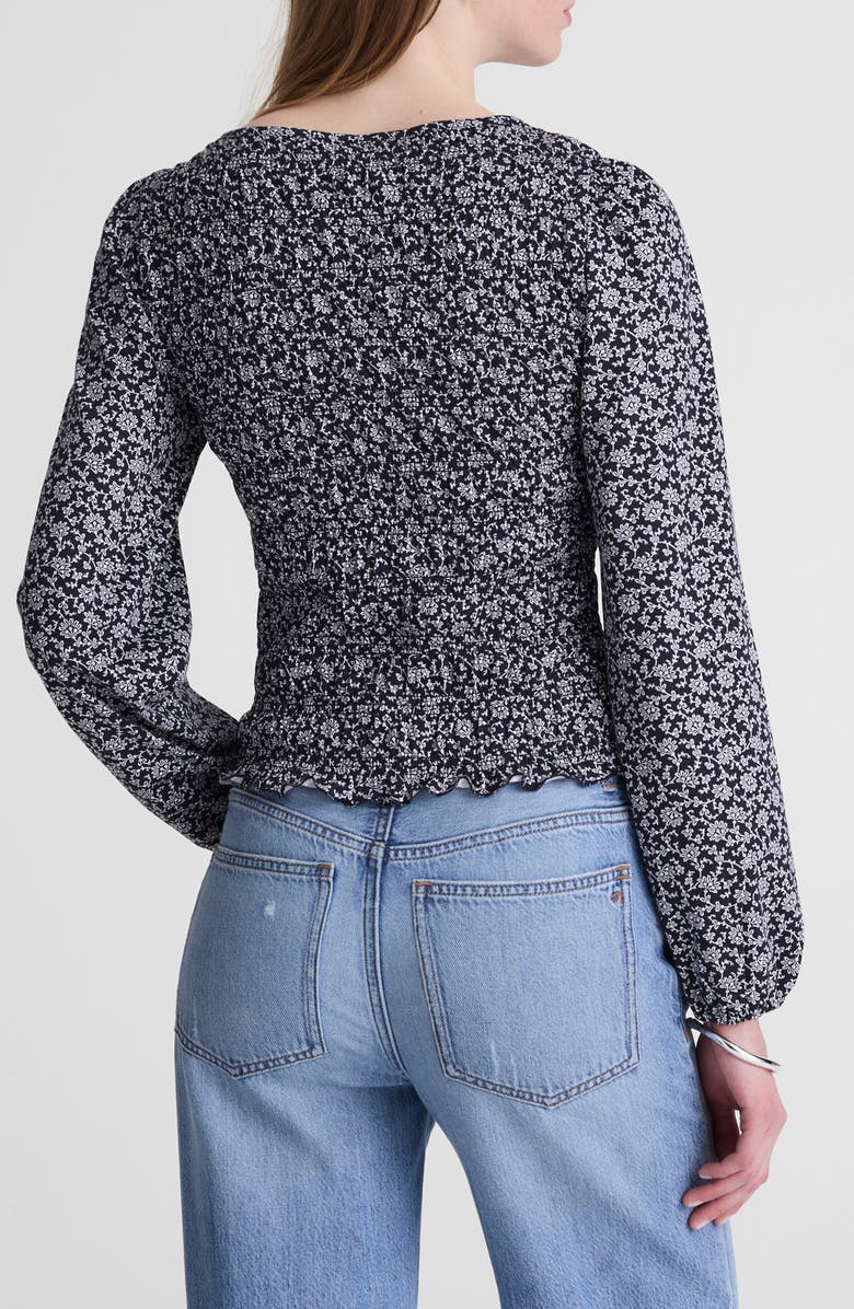 Madewell Smocked Boat Neck Long Sleeve Cotton Blend Top, Alternate, color, Classic Navy