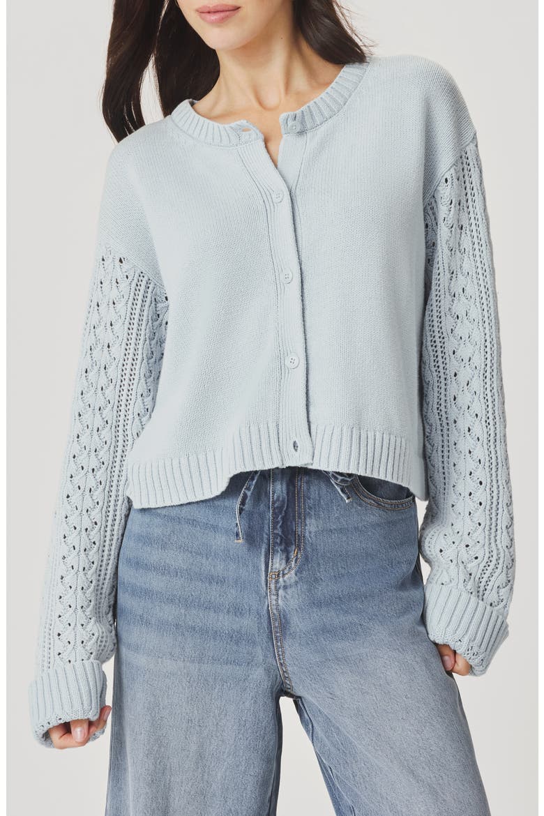 Gracie Cable Stitch Sleeve Cardigan, Main, color, COUNTRY AIR BLUE