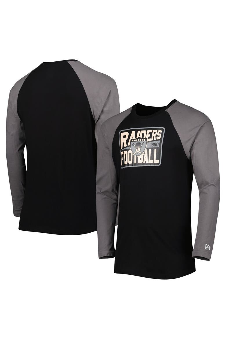 Men's New Era Black Las Vegas Raiders Throwback Raglan Long Sleeve T-Shirt, Main, color, Black