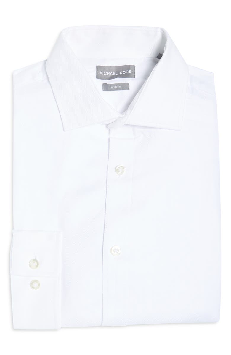 Michael Kors Slim Fit Cotton Untucked Dress Shirt, Main, color, 