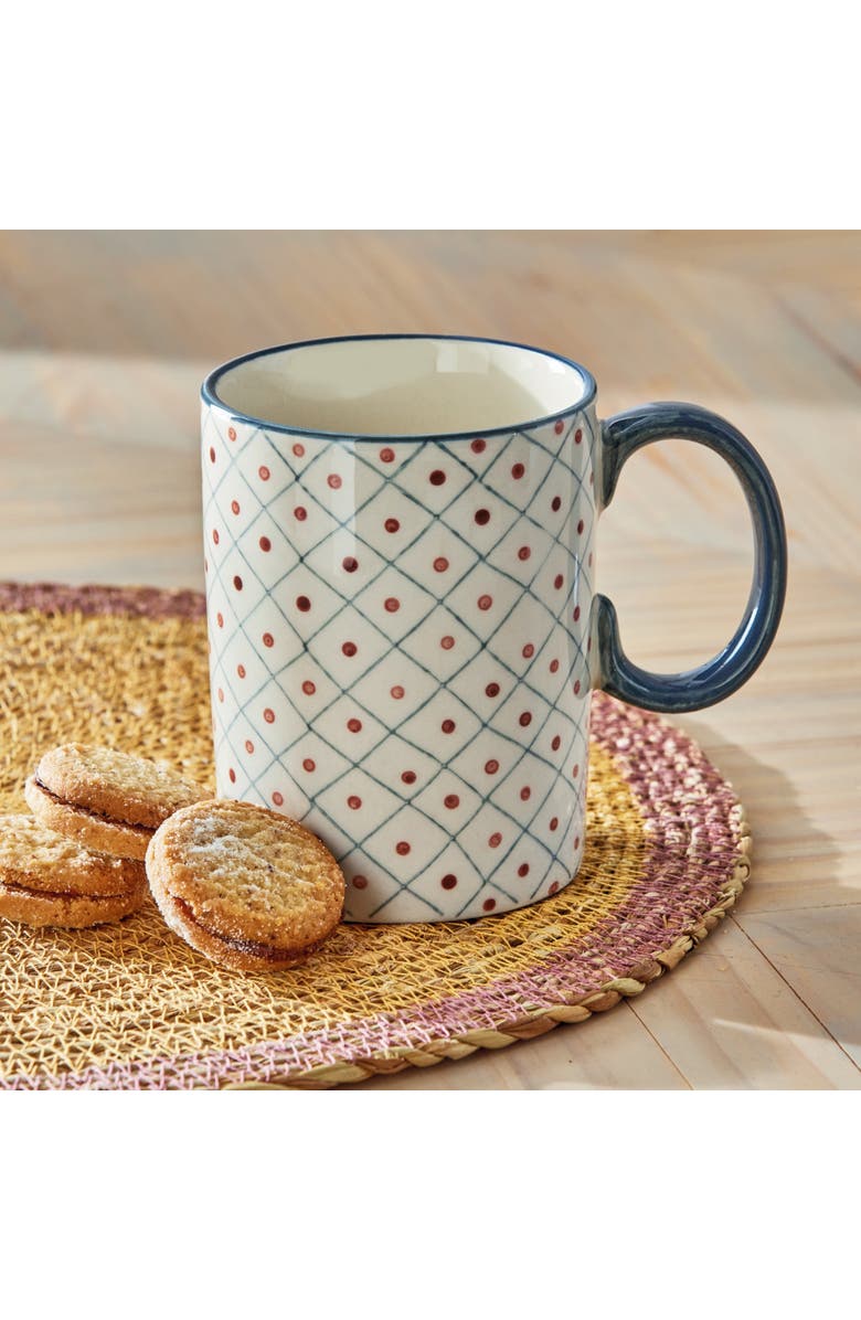 tag Stamped Grid Mug Multi Stoneware Everyday, Alternate, color, White