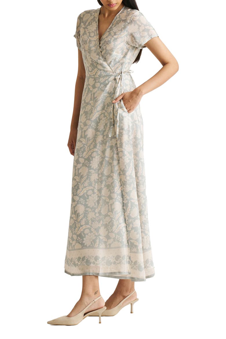 Maxi Floral Wrap Dress, Alternate, color, Vintage Bouquet Blue