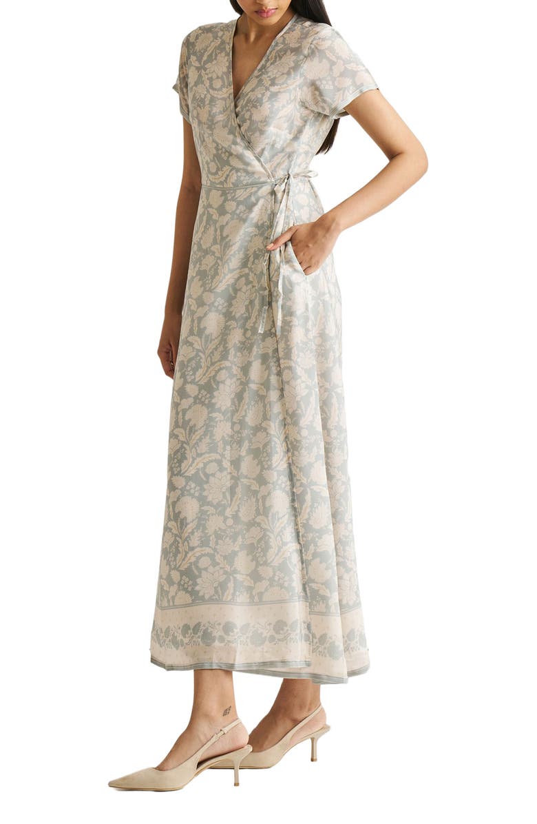 Reistor Maxi Floral Wrap Dress, Alternate, color, Vintage Bouquet Blue