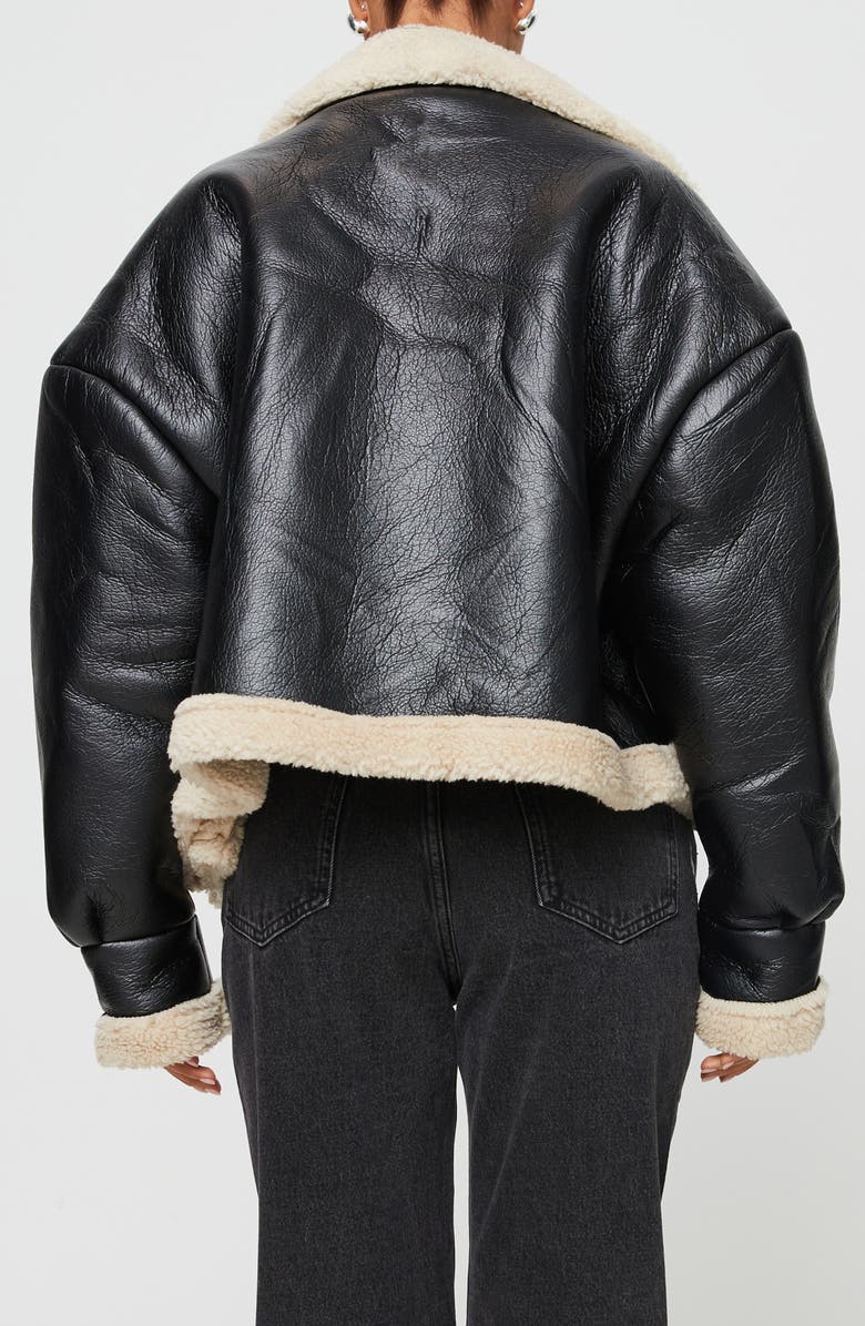 Princess Polly Kimmons Faux Leather Jacket with Faux Shearling Trim, Alternate, color, 