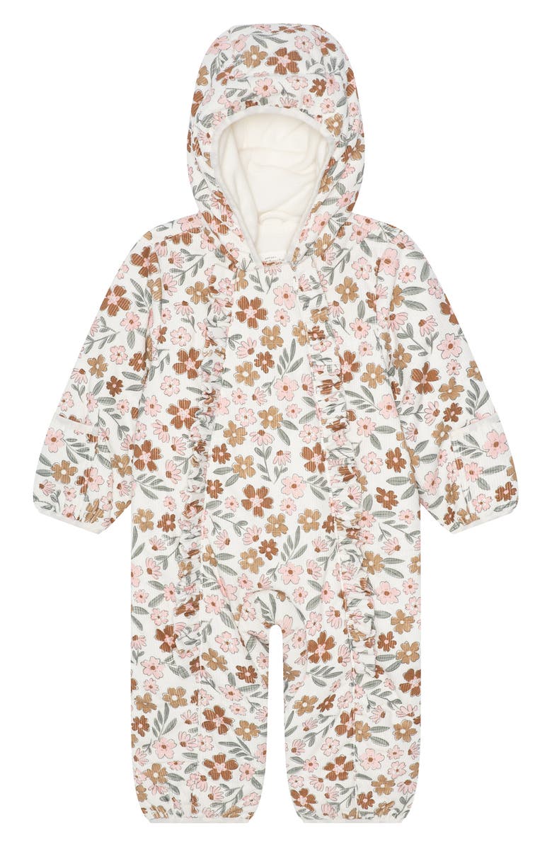 PL Baby by Petit Lem Water Resistant Corduroy Hooded Snowsuit, Main, color, Floral