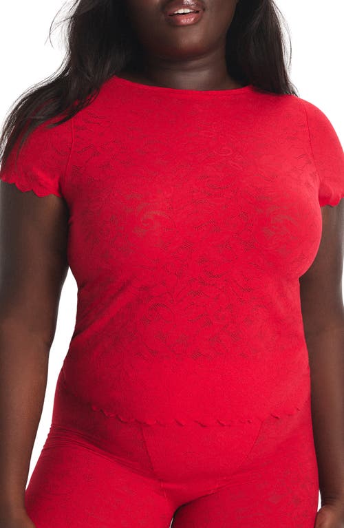 Savage X Fenty Lacy Dreams Pajama Baby Tee In Red